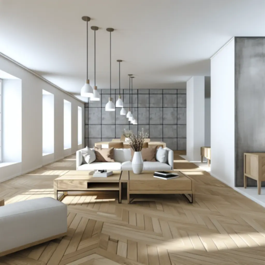 Elegancki salon z naturalnymi materiałami