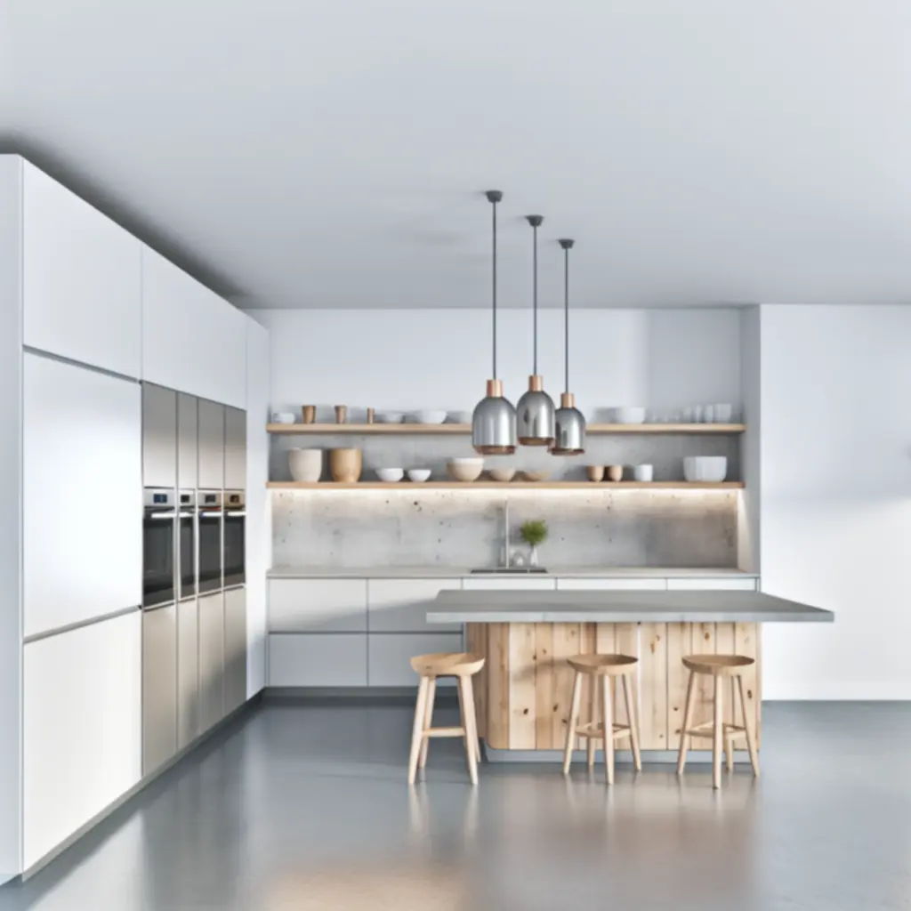 Nowoczesna kuchnia z wyspą i drewnianymi frontami
